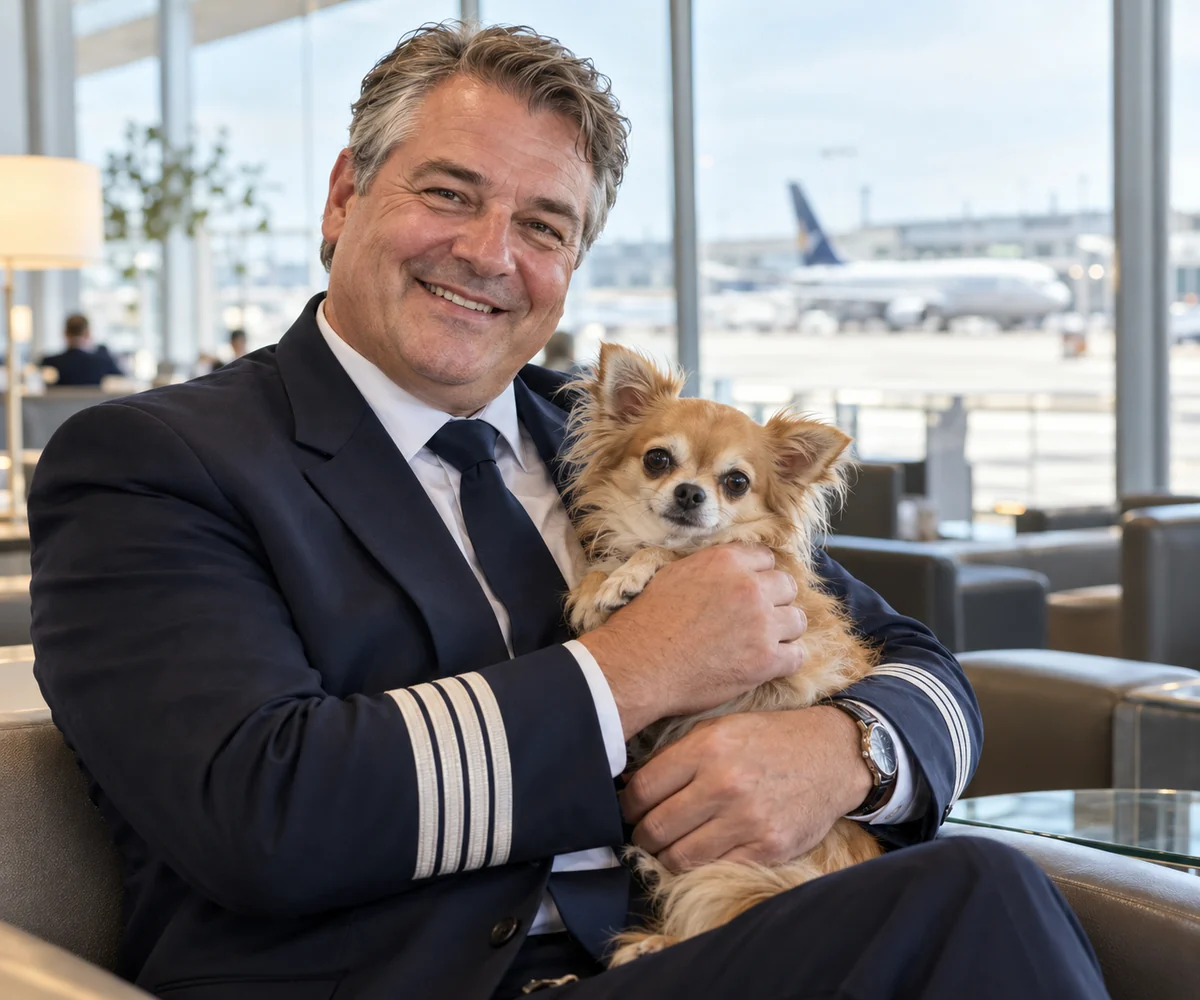 Pilot mit seinem kleinen Chihuahua